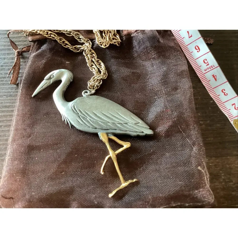 Vintage M Shields Silversmith Pewter Pelican Pendant No Chain.